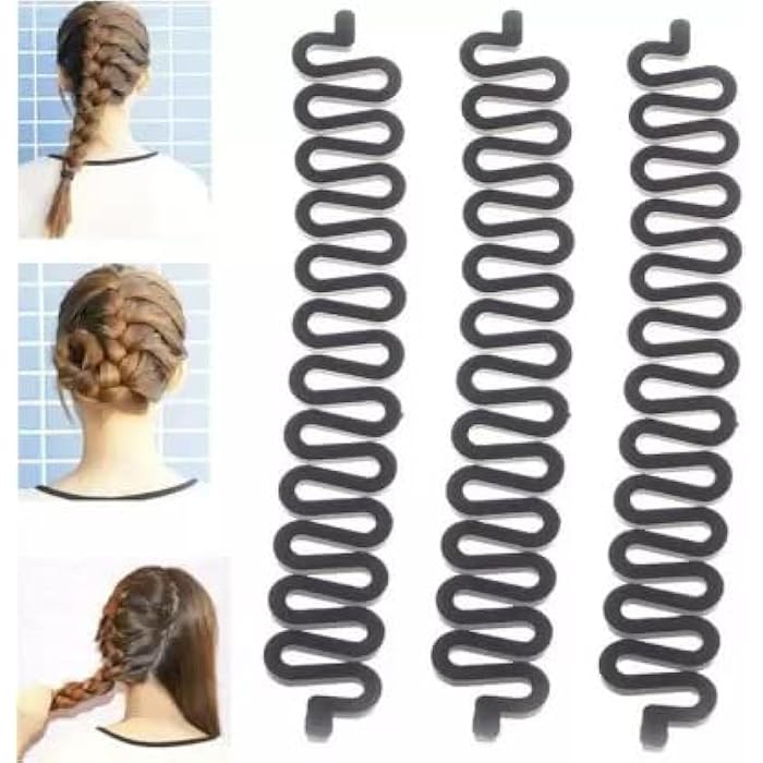 Ruchi 3PCS Fashion French Hair Styling Clip Stick Bun Maker Braid Tool Hair Accessories Twist Plait Hair Braiding Tool (Black)